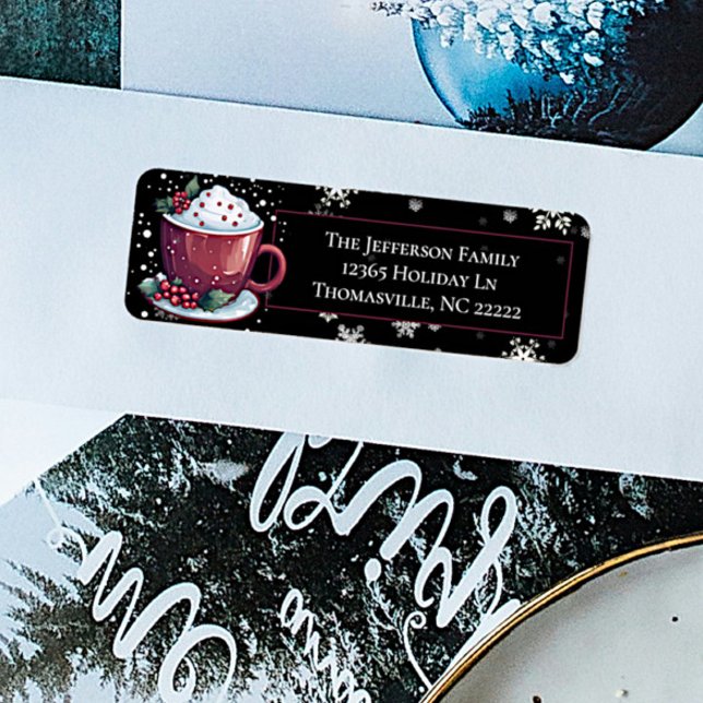 Étiquette Coupe de Noël au chocolat chaud personnalisée (Christmas Cup of Hot Chocolate Personalized Address Label)