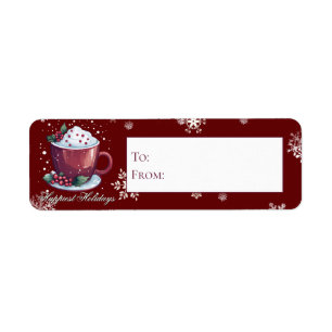 Étiquette Coupe de Noël de chocolat chaud   Cadeau rouge