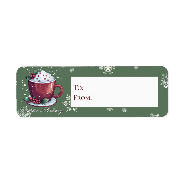 Étiquette Coupe de Noël de chocolat chaud | Cadeau vert (Devant)