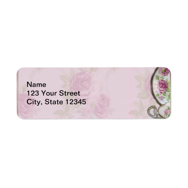 Étiquette Coupe de thé rose antique sur Mauve (Devant)