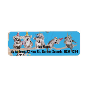 Étiquette Coupe Koala Party Aquarelle Retourner l'adresse Ét