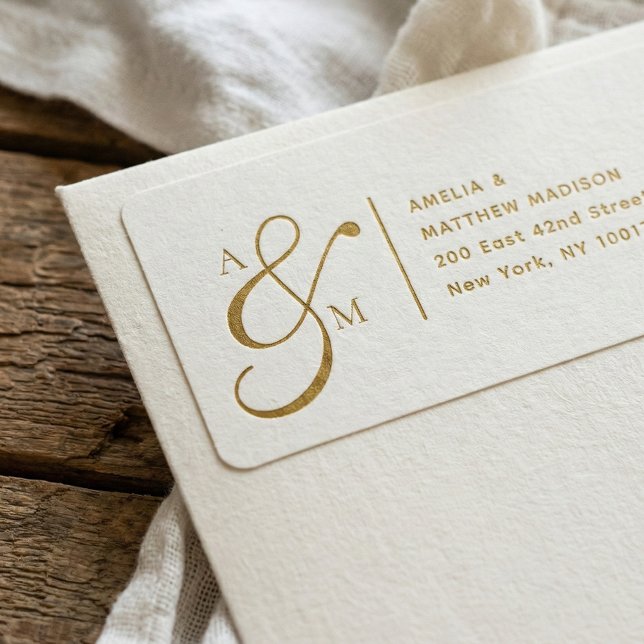 Étiquette Couple Monogram Ampersad White Address Label (Créateur téléchargé)