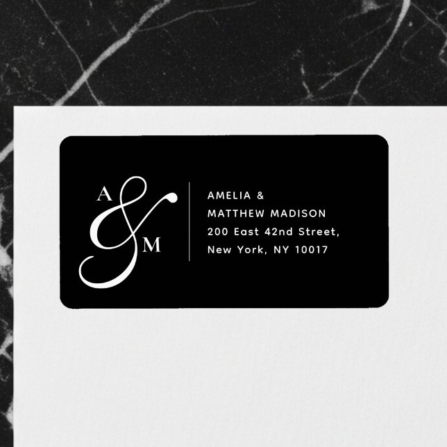 Étiquette Couple Monogram Ampersad White Address Label (Créateur téléchargé)