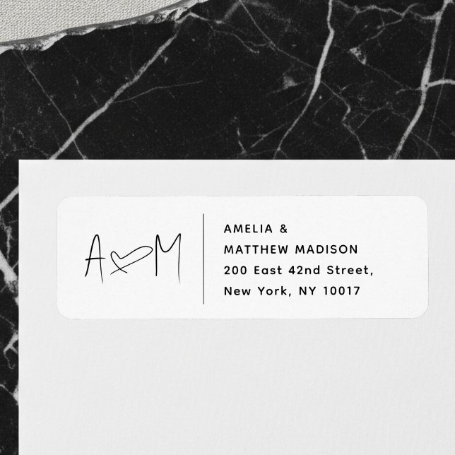 Étiquette Couple Monogram Heart White Return Address (Créateur téléchargé)