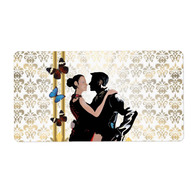 Étiquette Couple romantique sur damassé blanc (Devant)