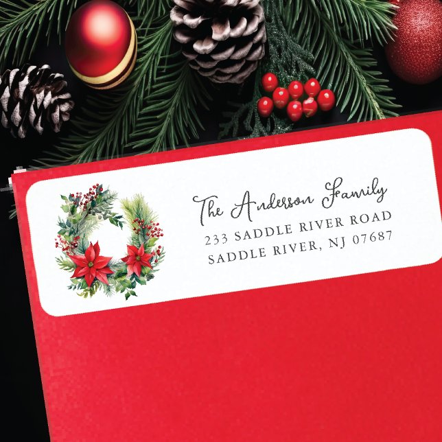 Étiquette Courbe de fleurs rouge Poinsettia (Créateur téléchargé)