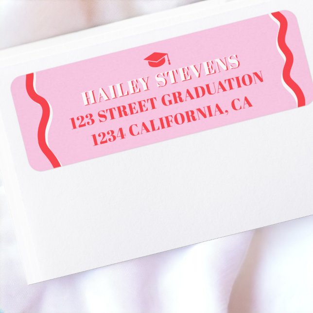 Étiquette Courbe rouge rétro-rosée, inclinaison ondulée (Retro pink red curve squiggle wavy graduation label)