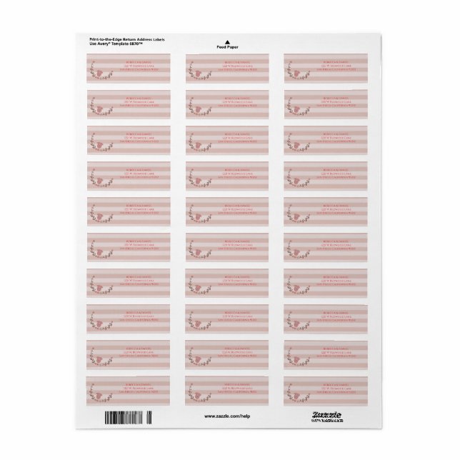 Étiquette Couronne d'adresse à rayures roses (Feuille entière)