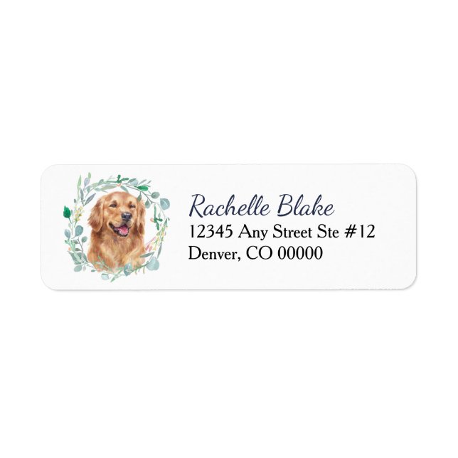 Étiquette Couronne de chien Retriever doré Adresse de retour (Devant)