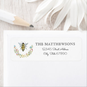 Étiquette Couronne de fleurs d'abeille à l'aquarelle Adresse