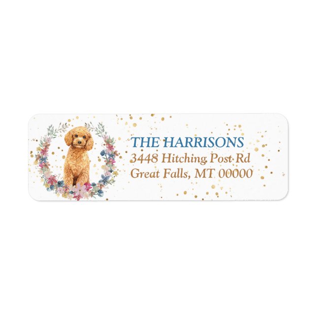 Étiquette Couronne de fleurs printanières de chien caniche (Devant)