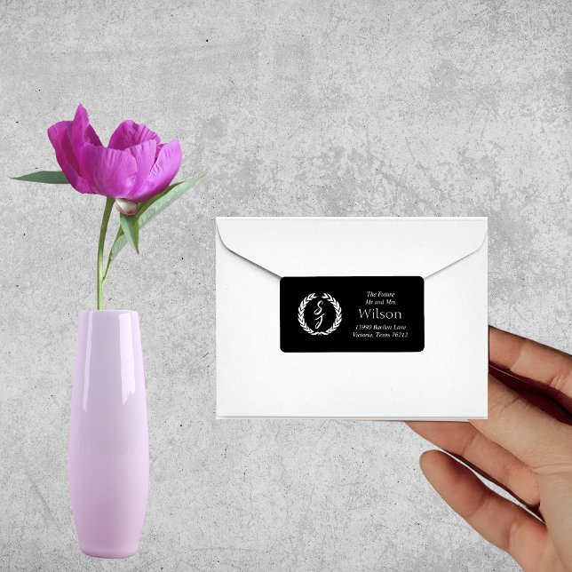 Étiquette Couronne de monogramme blanche sur l'adresse de re (Créateur téléchargé)