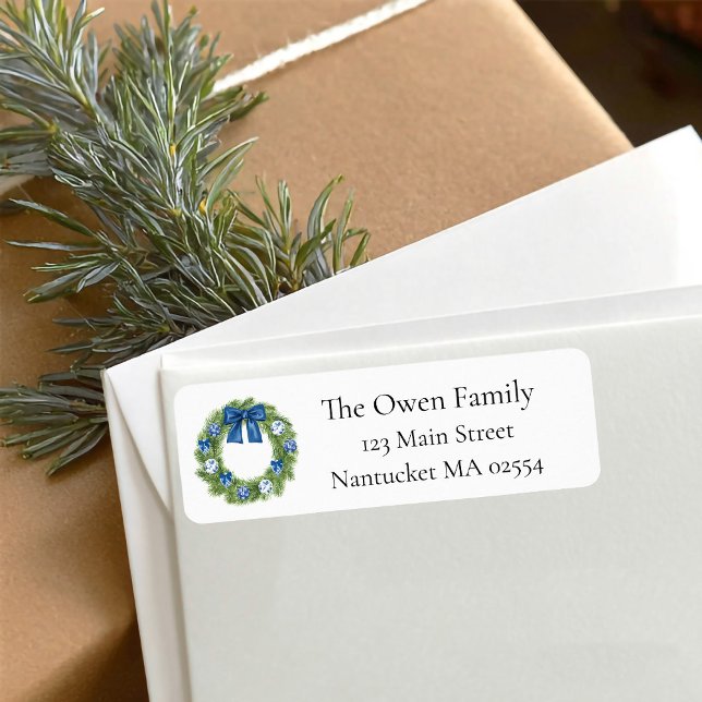 Étiquette Couronne de Noël Chinoiserie Adresse de Retour (chinoiserie christmas wreath return address label)