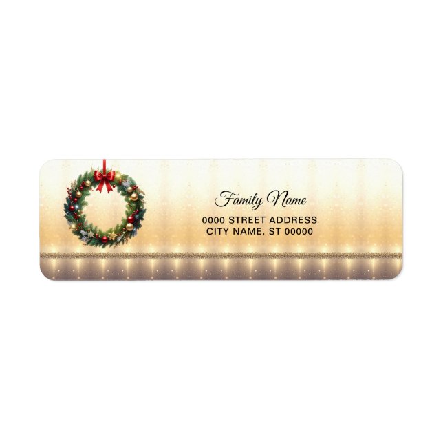 Étiquette Couronne de Noël festive Adresse de Retour de Vaca (Devant)