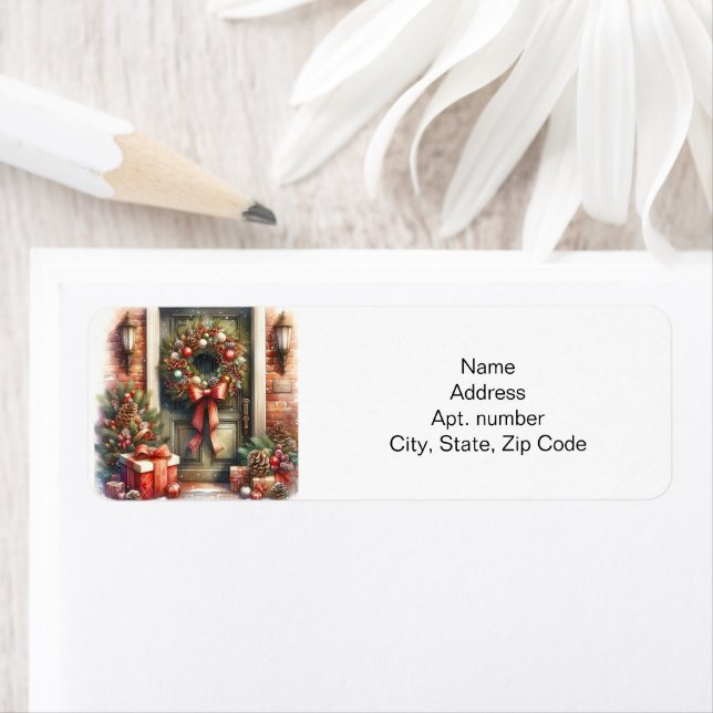 Étiquette Couronne de Noël pour porte  (En situation)