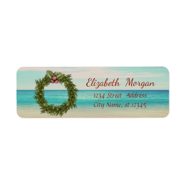 Étiquette Couronne de Noël tropicale,Plage (Devant)