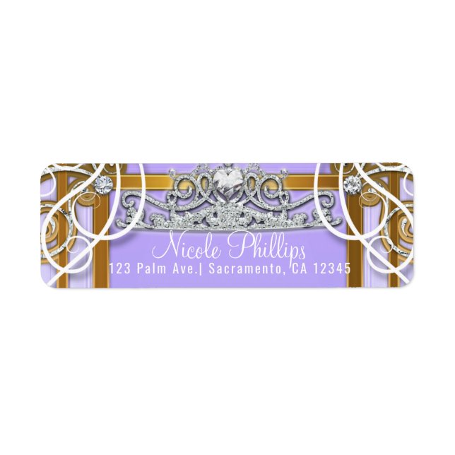 Étiquette Couronne de princesse en or violet Carrosse Fête d (Devant)