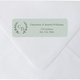 Étiquette Couronne de retour d'adresse monogramme vert sauge