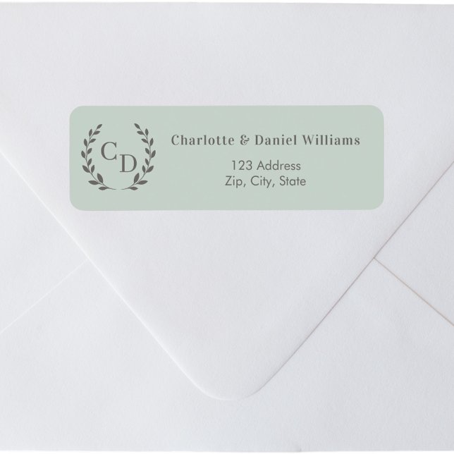 Étiquette Couronne de retour d'adresse monogramme vert sauge (Créateur téléchargé)