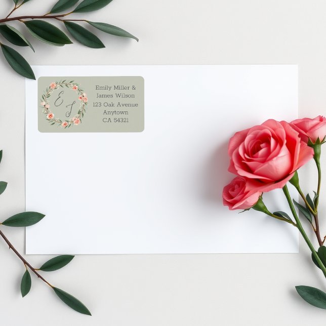 Étiquette Couronne de roses verte romantique (Créateur téléchargé)