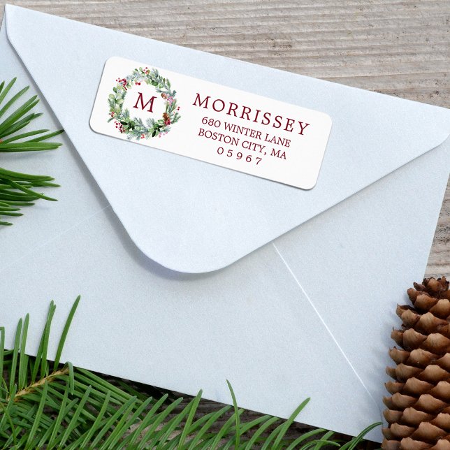 Étiquette Couronne de verdure hivernale Adresse de retour (Winter Greenery Wreath Return Address Label)