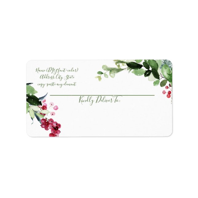 Étiquette Couronne d'hiver à l'aquarelle pour Noël PixDezine (Devant)