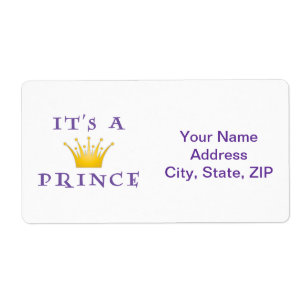 Étiquette Couronne d'or "It's a Prince" avec police Wizard