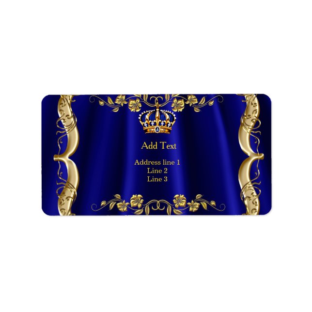 Étiquette Couronne d'or mariage bleu roi marine (Devant)
