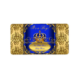 Étiquette Couronne dorée en damas bleu royal pour garçon Bab