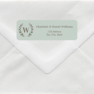 Étiquette Couronne initiale de monogramme vert sauge adresse