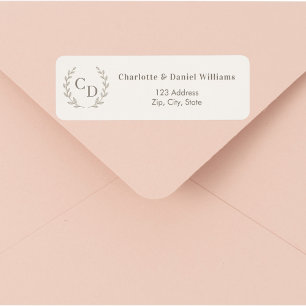Étiquette Couronne monogramme taupe ivoire pour adresse de r