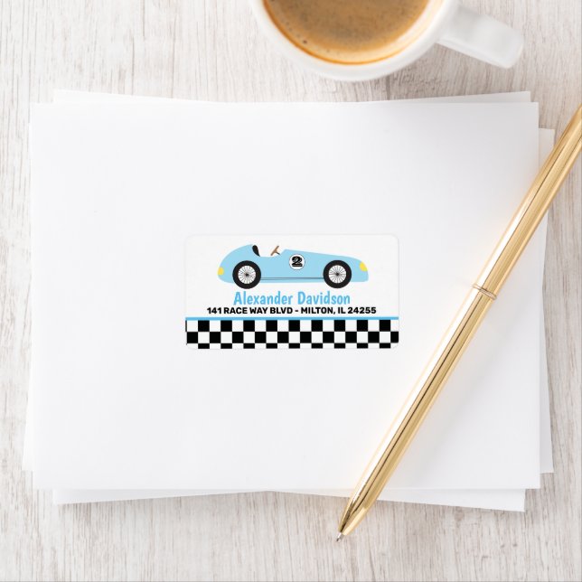 Étiquette Course de voiture de course bleue Grand Adresse Vi (En situation)