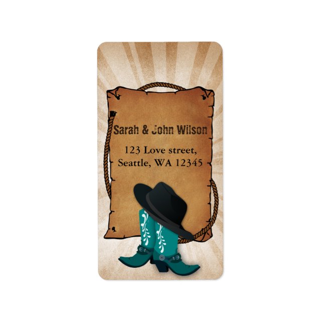 Étiquette cowboy boots western theme address label (Devant)