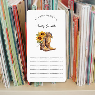 Étiquette Cowgirl Botte tournesol bibliothèque livres