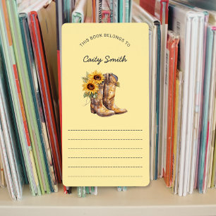 Étiquette Cowgirl Botte tournesol bibliothèque livres