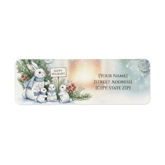Étiquette Cozy Bunny Family Watercolor Winter Address Labels (Devant)