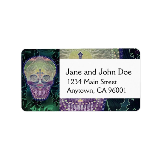 Étiquette Crâne à sucre aux couleurs arc-en-ciel, coeur (Devant)