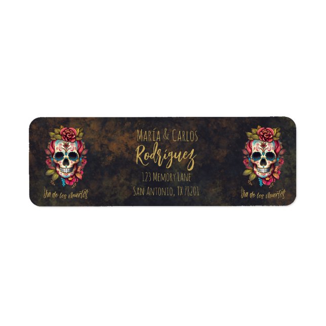 Étiquette Crâne à sucre floral Día de los Muertos Retour (Devant)