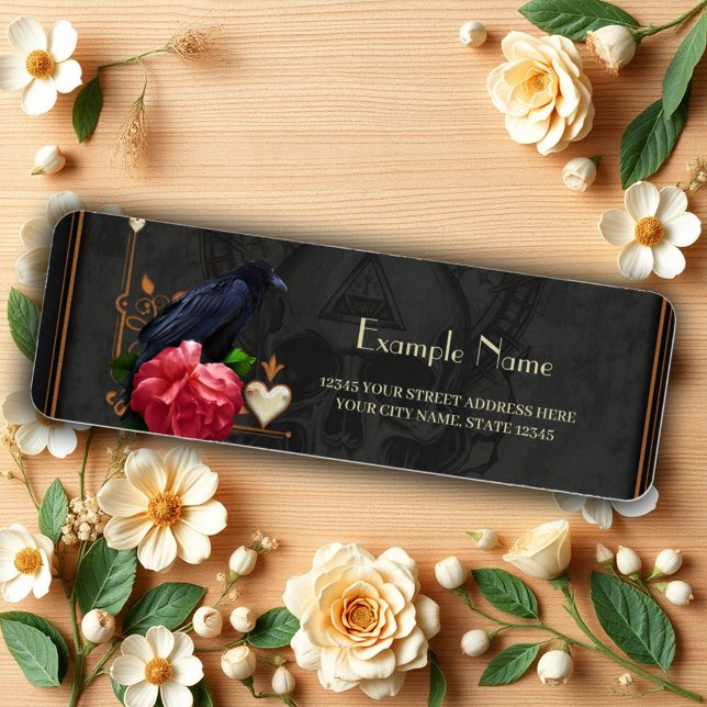 Étiquette Crâne gothique et corbeau. (Créateur téléchargé)