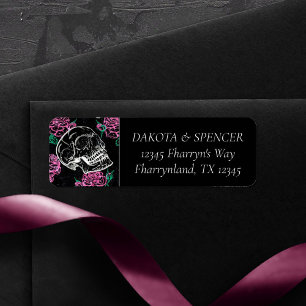 Étiquette Crâne sucre Roses roses   Girly Gothic Glam Adress