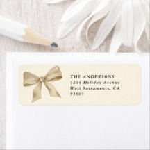 Cream Gold Bow Christmas Return Address