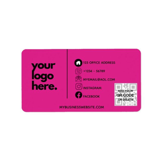 Étiquette Create Own CERISE PINK QR CODE Business Card Logo  (Devant)