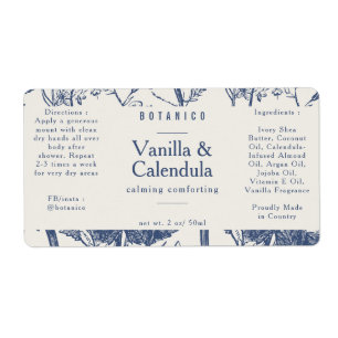 Étiquette Crème Bleue Ingrédients Botaniques Emballage natur