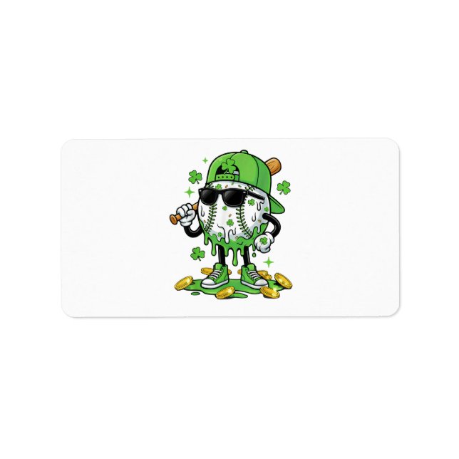 Étiquette Crème Glacée Dégoulinante Baseball Saint-Patrick (Devant)