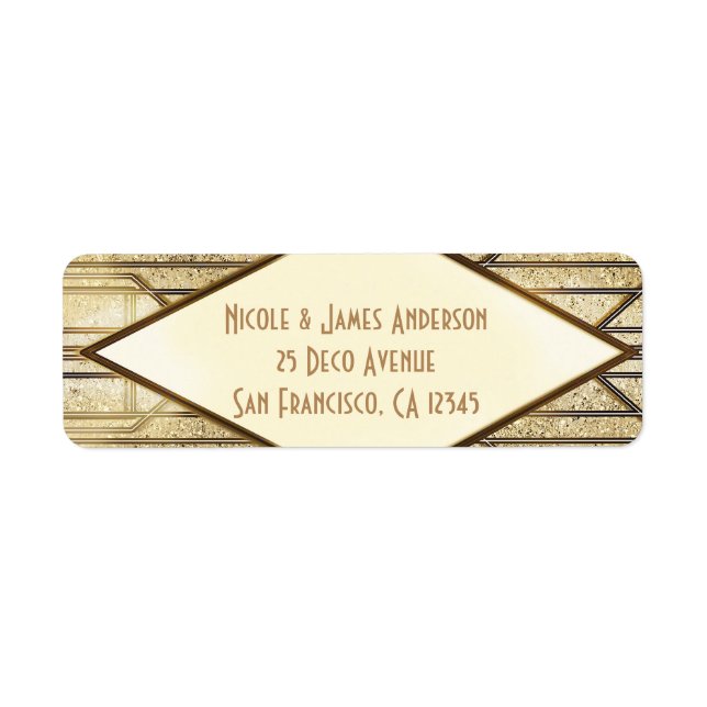 Étiquette Crème Ivoire Or 20's Art Déco Gatsby Glam Mariage (Devant)