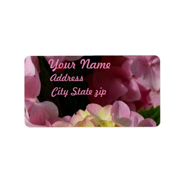 Étiquette Crème rose Hydrangeas jaune rose vert floral (Devant)