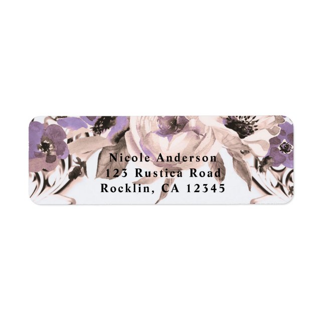 Étiquette Crème Violette Élégante Fleurs Botaniques Mariage (Devant)