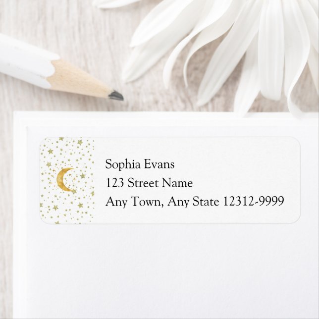 Étiquette Crescent Moon Starry Night Adresse du Mariage (En situation)