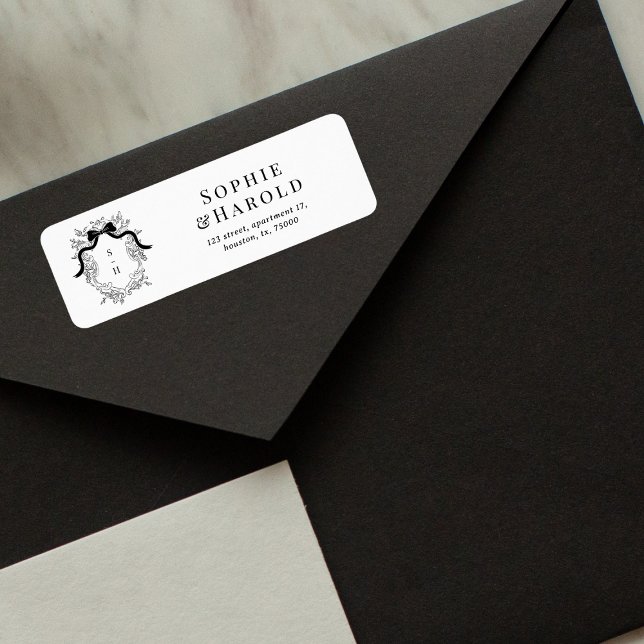 Étiquette Crest Monogram Mariage français Adresse de retour (Créateur téléchargé)