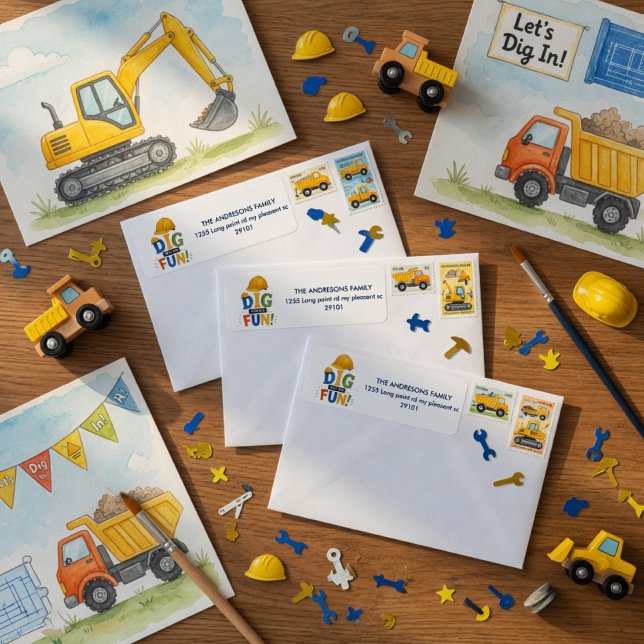 Étiquette Creusez dans l'anniversaire de construction amusan (Créateur téléchargé)